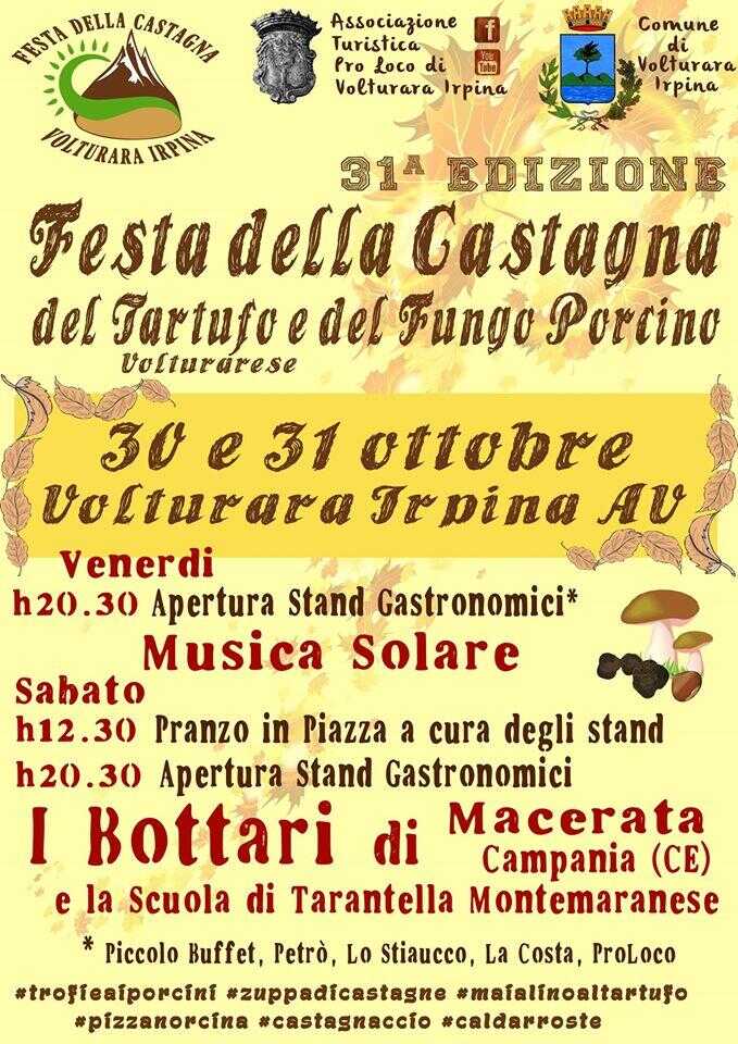 Volturara Irpina, 30 e 31 ottobre “Festa della castagna, del tartufo volturarese e del fungo porcino”