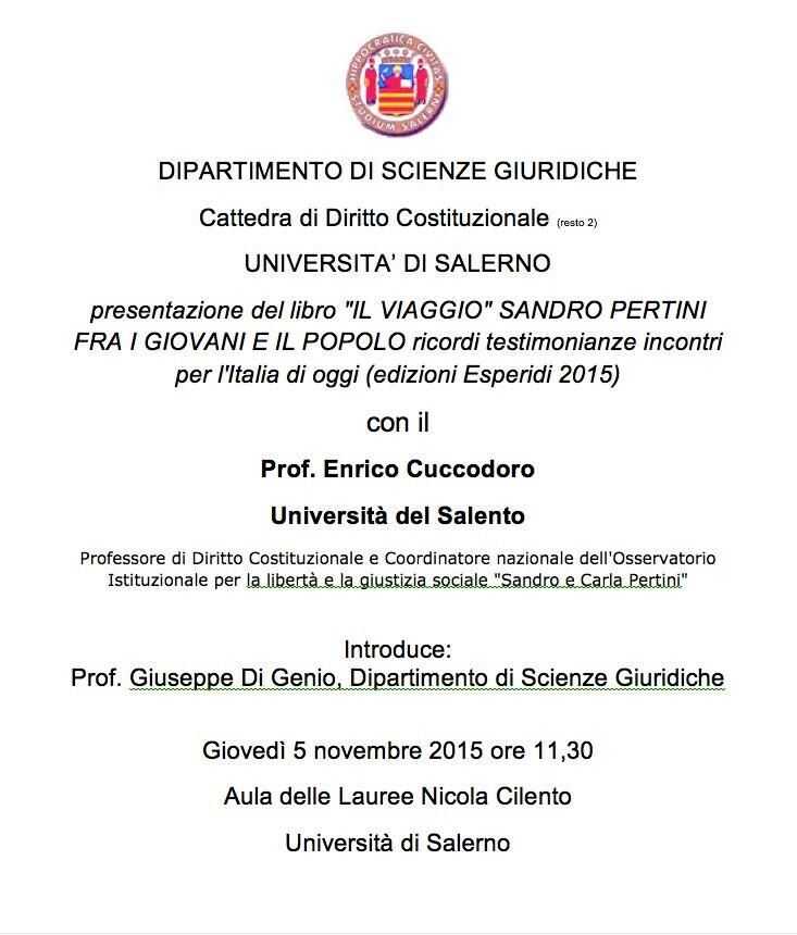 Presentazione del libro del prof. Cuccodoro “Il Viaggio, Sandro Pertini tra i giovani e il popolo”