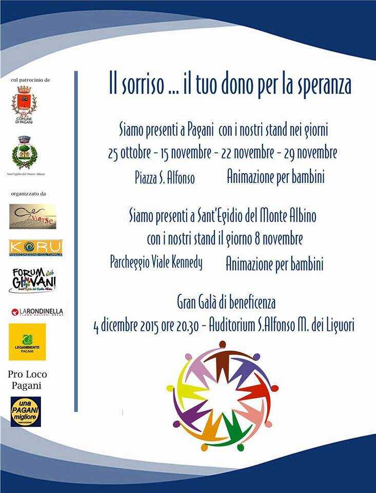 Da domenica associazioni in piazza per “Il sorriso… il tuo dono per la speranza”