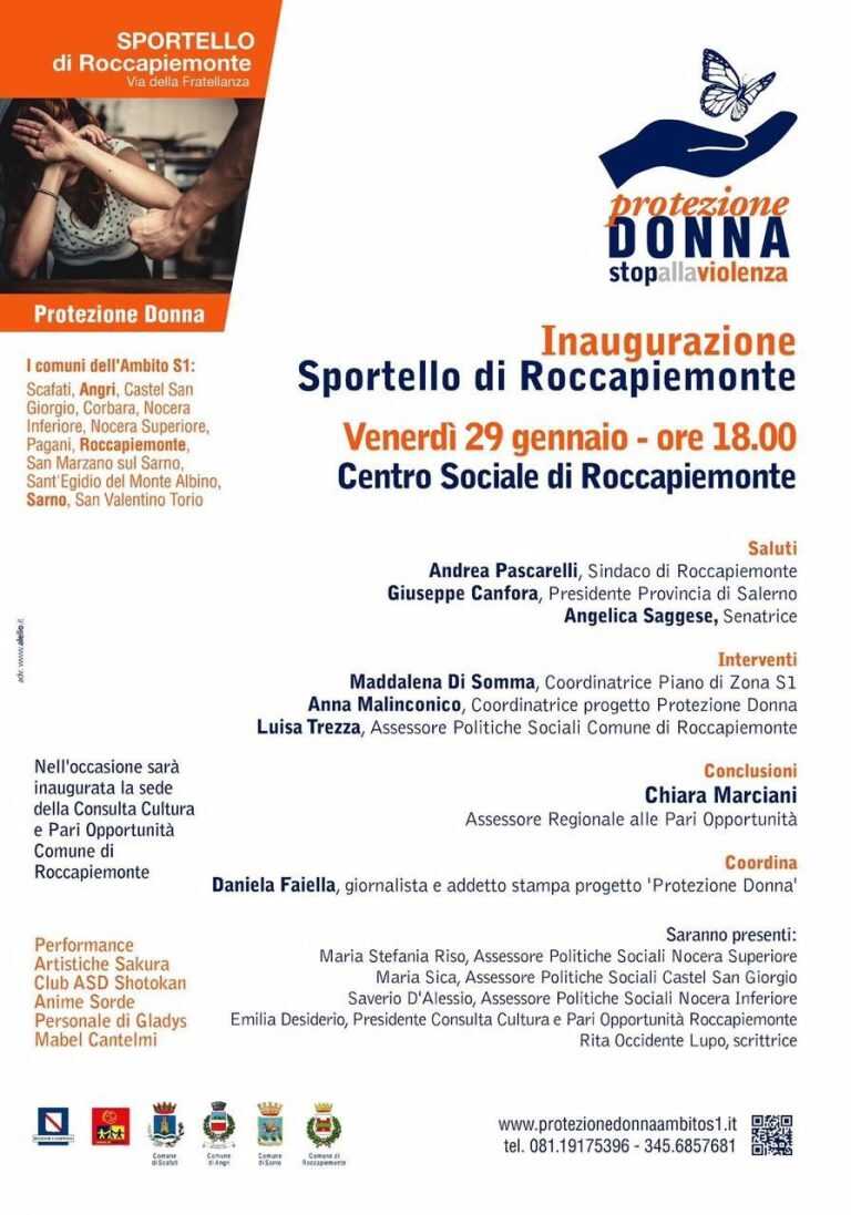 Roccapiemonte, verrà inaugurato il 29 gennaio lo sportello Antiviolenza