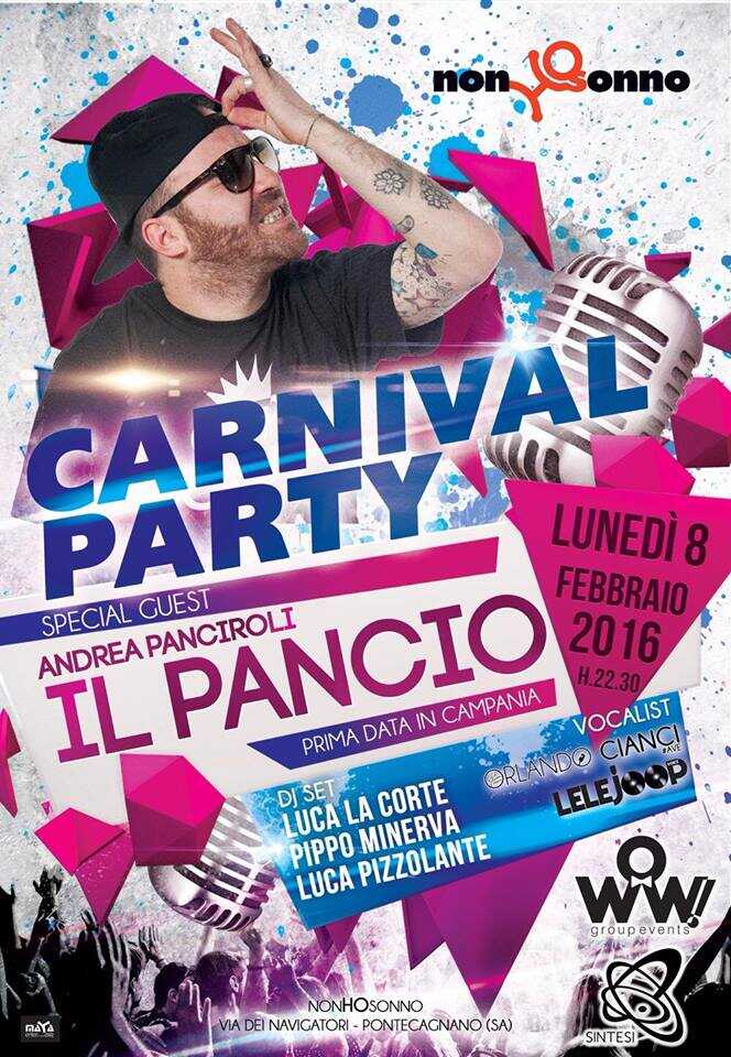 “Carnival Party” per gli studenti universitari. Ospite d’eccezione il Pancio