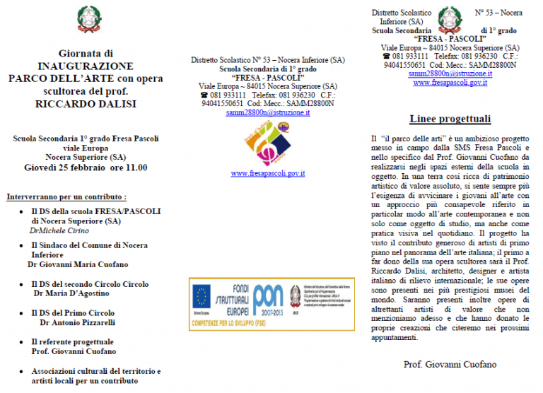La scuola “Fresa-Pascoli” di Nocera Superiore inaugura il “Parco dell’arte”