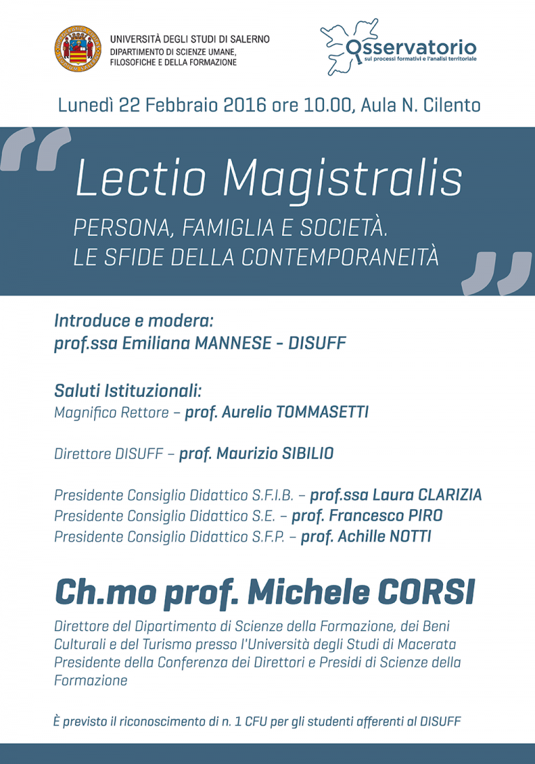 Unisa. Lectio Magistralis “Persona, famiglia e società”