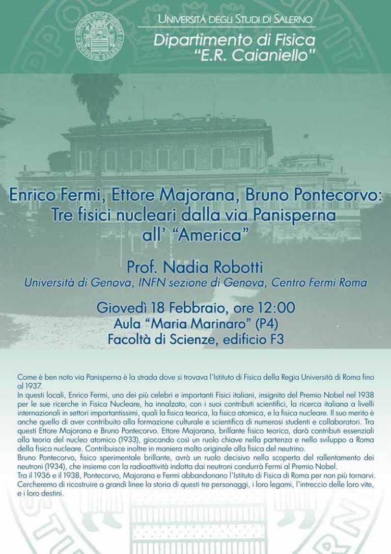 Unisa. Fermi, Majorana e Pontecorvo: dalla via Panisperna all’America
