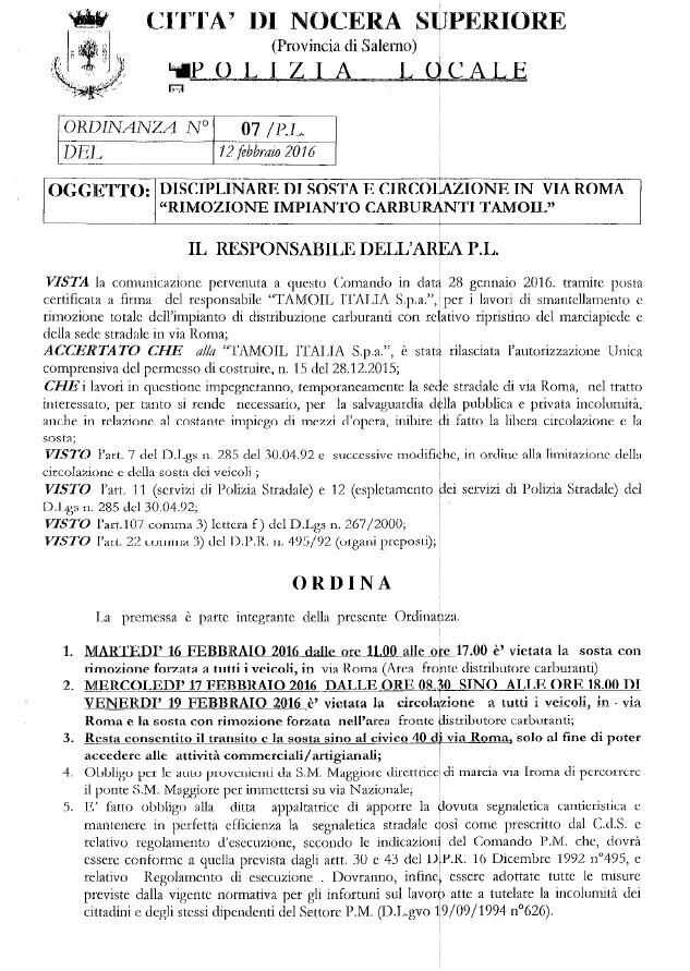 L'ordinanza del Comune