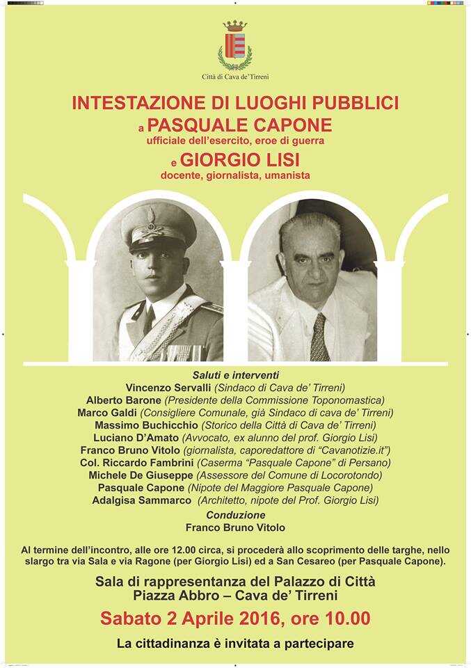 Strade di Cava intitolate a personaggi che hanno dato lustro alla città