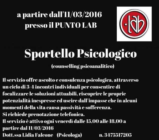 Nocera Inferiore. Sportello psicologico al Punto Lab