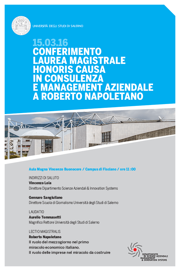 Unisa. Laurea Honoris Causa a Roberto Napoletano