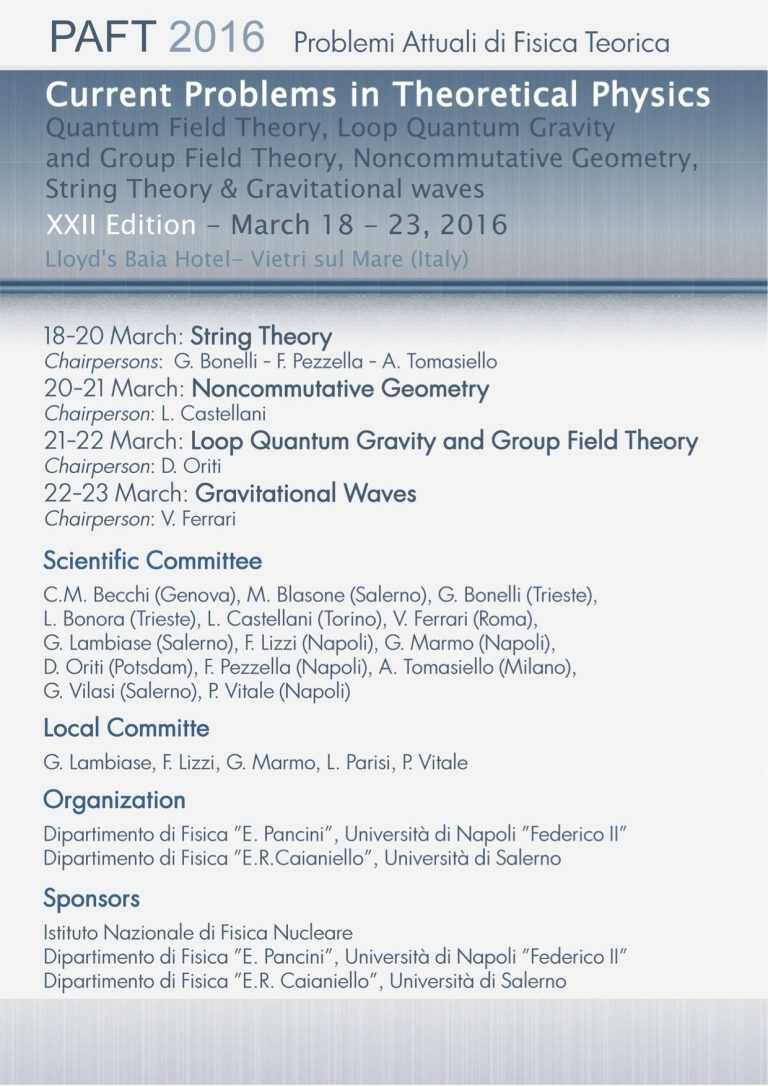 Unisa. Problemi attuali di Fisica Teorica 2016