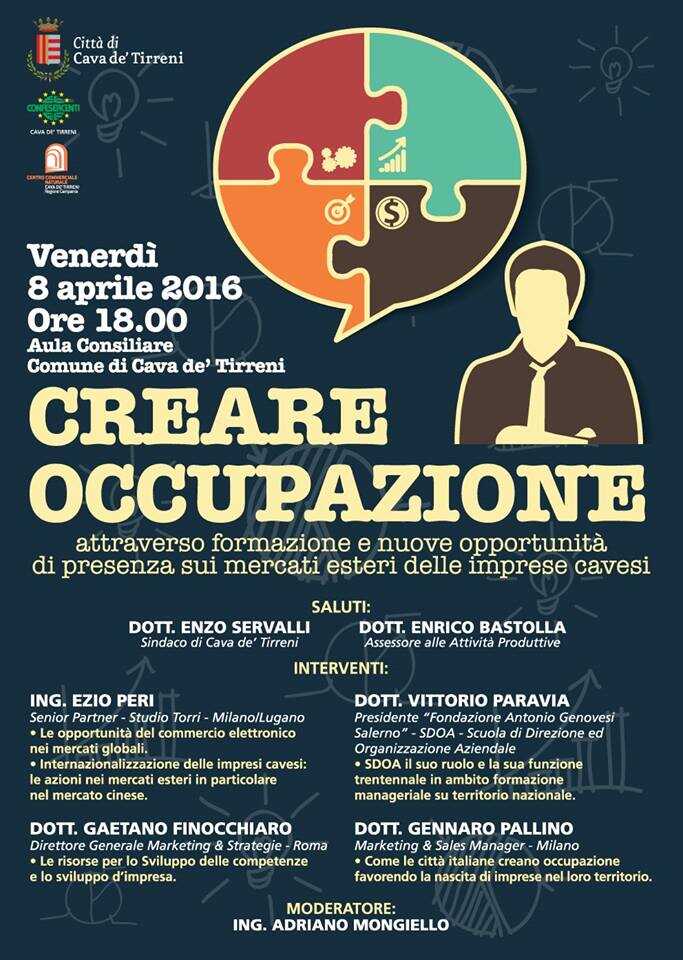 “Creare occupazione”, domani convegno a Cava de’ Tirreni