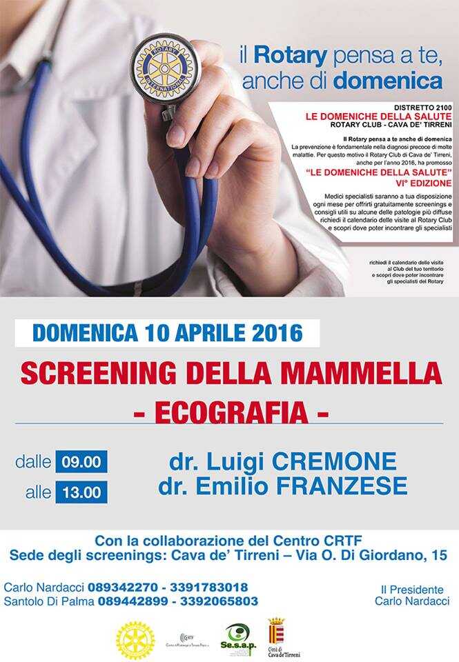 Domenica “Screening della mammella – Ecografia” a Cava