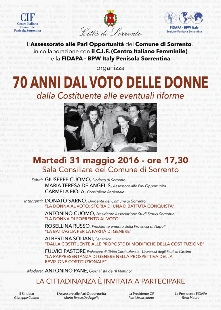 Sorrento, convegno dal titolo “70 anni dal voto delle donne”