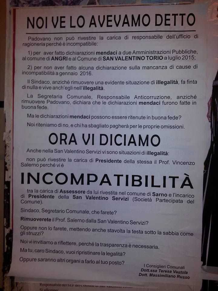 Incompatibilità di Salerno, Russo e Vastola scrivono a Strianese