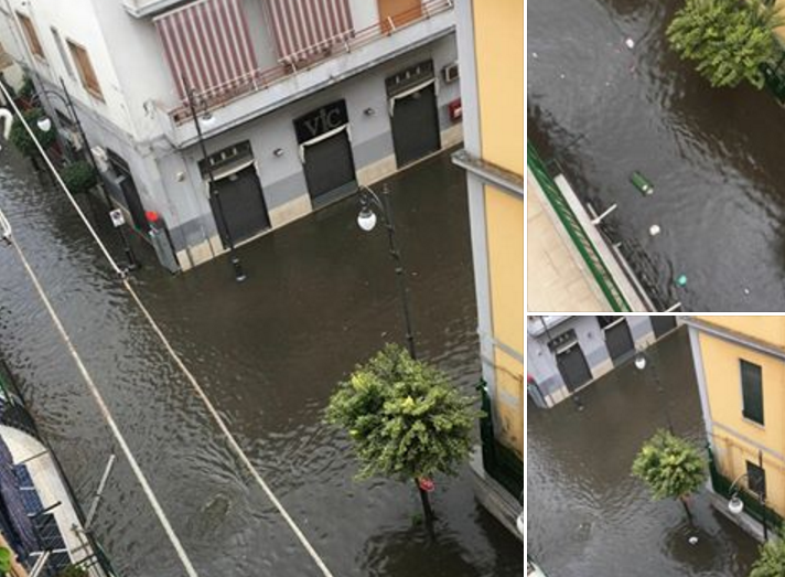 Pagani, via Cesarano piena d’acqua: le foto sono ormai virali