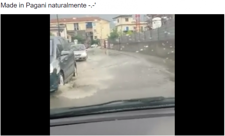 Pagani, la prima (e breve) pioggia allaga le strade: è polemica