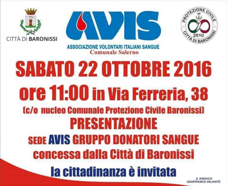 Avis: nasce a Baronissi il Primo gruppo di donatori del sangue