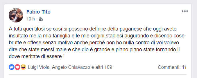 Tito shock: “Paganesi state tornando dove meritate di essere”