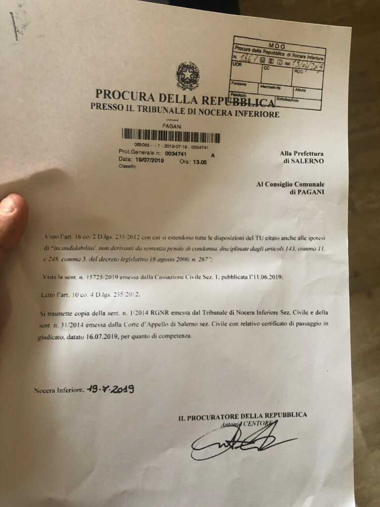 Pagani, la Procura della Repubblica certifica, giallo sul ricorso per revocazione