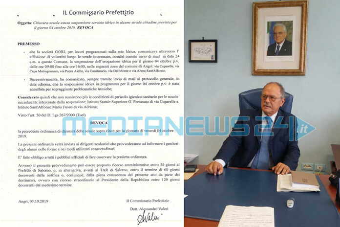 Angri – Revocata la chiusura di due plessi scolastici, nessuna sospensione idrica. Lezioni regolari