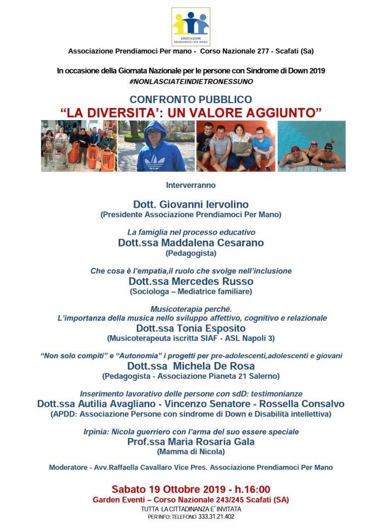 Scafati – Ass. “Prendiamoci per Mano” promuove la “Giornata Nazionale per le persone con Sindrome di Down”.