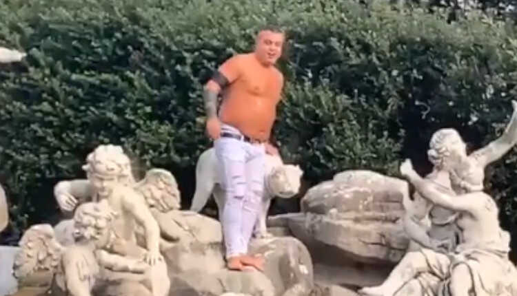 VIDEO – Follia allo stato puro, entra con l’auto alla Reggia di Caserta e decide di farsi un bagno