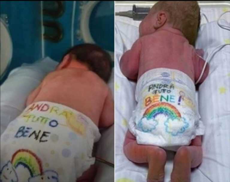 Coronavirus: Neonato all’Ospedale Niguarda “decorato” dal motto “Andrà tutto bene”