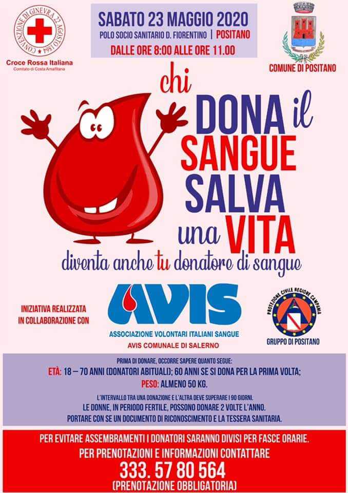 Positano. Sabato 23 maggio “chi dona il sangue salva una vita”