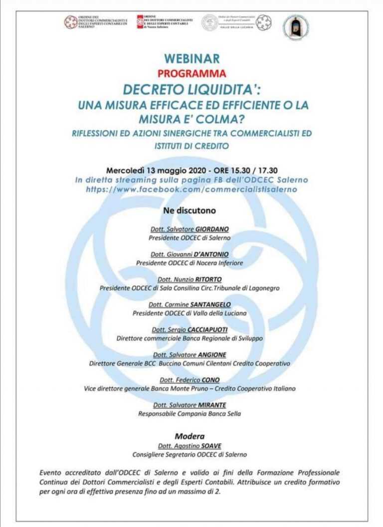 Decreto Liquidità  – azioni sinergiche tra commercialisti e istituti di credito – domani il confronto