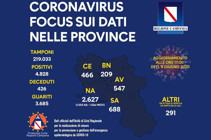 Coronavirus – I dati in Campania e province – Ore 19.22