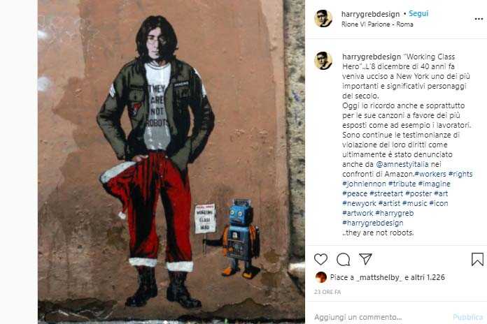 Roma, spunta un murales per ricordare John Lennon a Quarant’anni dalla sua morte