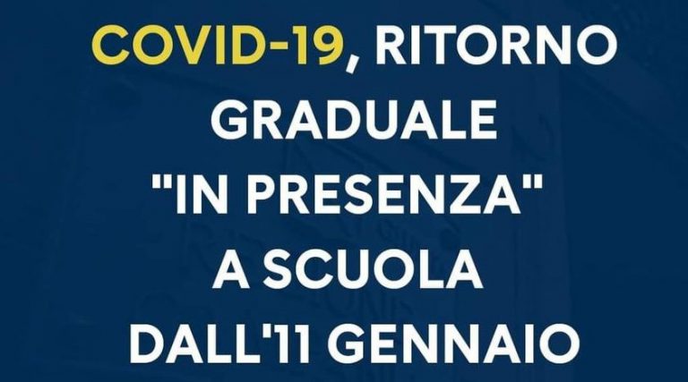 Regione Campania – L’Unità di Crisi regionale ha deciso: si torna tra i banchi dall’11 gennaio