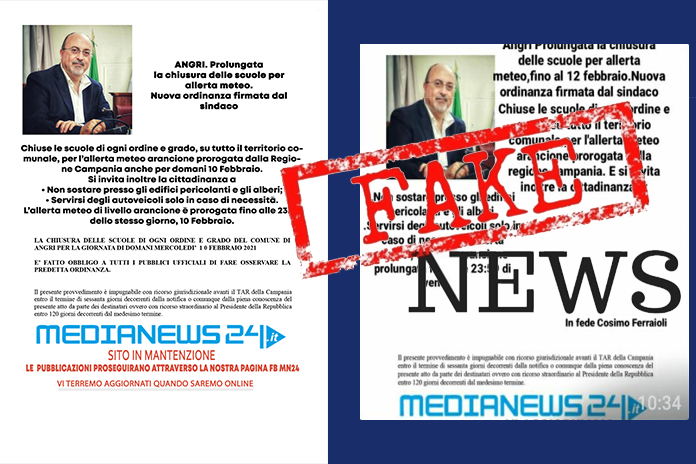 La Fake News sulla chiusura delle scuole ad Angri della nostra testata MN24