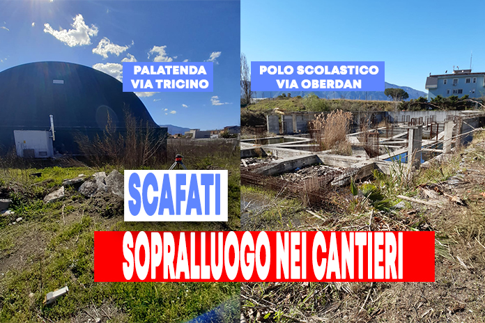 Polo scolastico e Palatenda di via Tricino, sopralluogo nelle aree di cantiere
