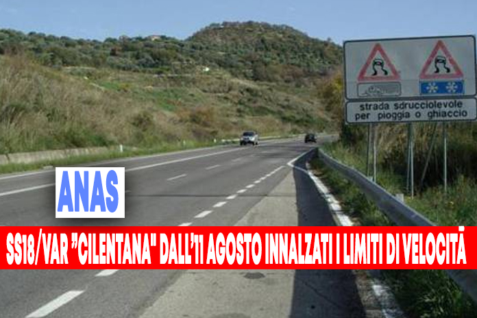 ANAS, dall’11 agosto innalzati i limiti di velocità sulla SS18/VAR ”Cilentana”