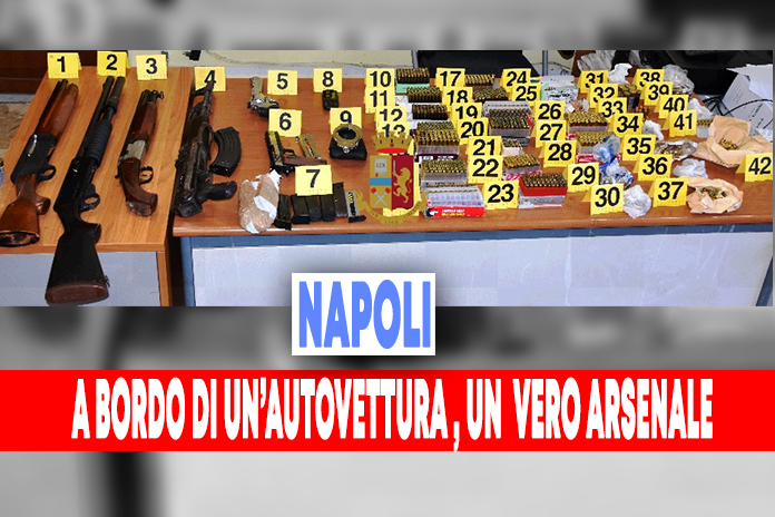 Napoli. Arrestato dalla Polizia, se ne andava in giro con un vero arsenale da guerra e 240gr. cocaina