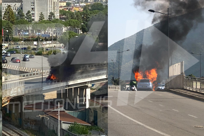 Nocera Inferiore. Auto in fiamme sul ponte nei pressi dell’Ospedale