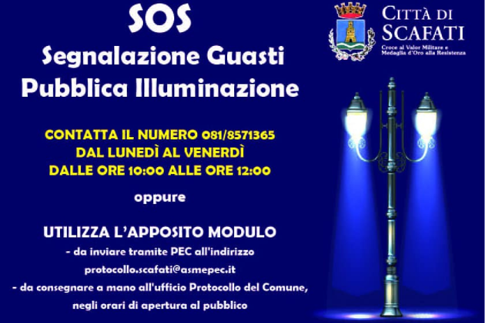 Scafati. Segnalazione guasti alla pubblica illuminazione: attivo il numero telefonico