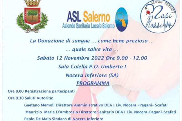 ASL Salerno. “La donazione di sangue come bene prezioso”, il 12 Novembre all’Umberto I di Nocera