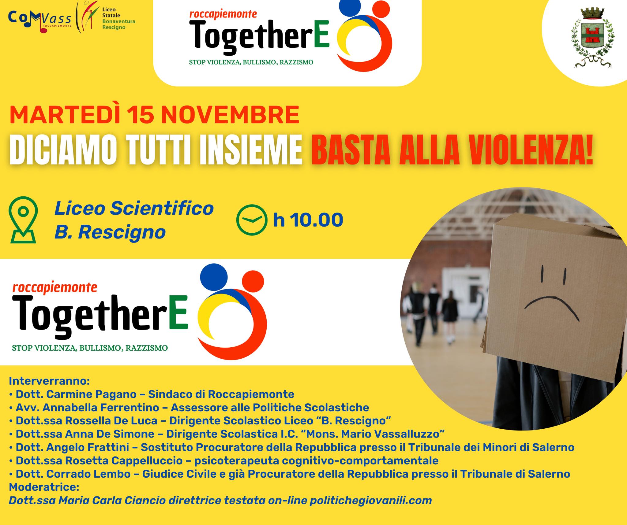 Roccapiemonte. Stop alla violenza: al liceo Rescigno parte il progetto TOGETHER