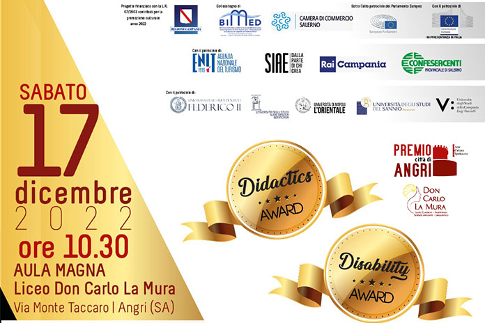 XIX Premio Città di Angri: sabato 17 dicembre evento finale, con Didactics Award ed ospiti illustri
