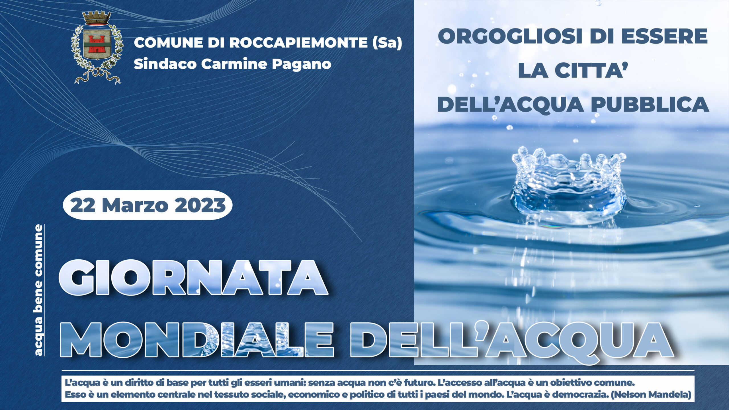 Roccapiemonte. Giornata Mondiale dell’Acqua 2023, il 𝐒𝐢𝐧𝐝𝐚𝐜𝐨: “𝐎𝐫𝐠𝐨𝐠𝐥𝐢𝐨𝐬𝐢 𝐝𝐢 𝐞𝐬𝐬𝐞𝐫𝐞 𝐥𝐚 𝐜𝐢𝐭𝐭𝐚̀ 𝐝𝐞𝐥𝐥’𝐚𝐜𝐪𝐮𝐚 𝐩𝐮𝐛𝐛𝐥𝐢𝐜𝐚”