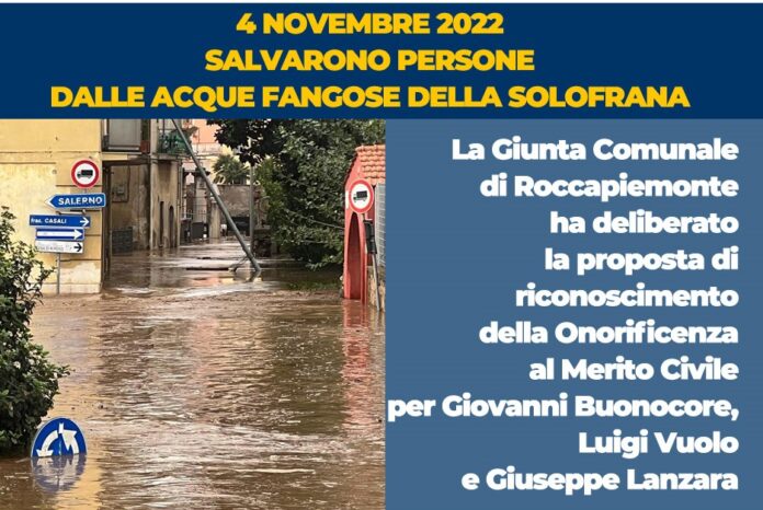 Roccapiemonte. Proposta di onorificenza al merito civile per gli aiuti durante l’alluvione del 4 novembre 2022
