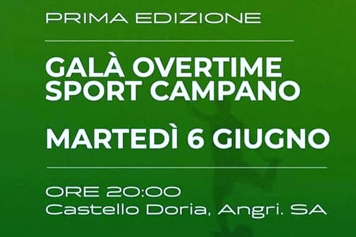 Angri, domani in scena la prima edizione del “Galà Overtime – Sport Campano”, ore 20 presso la “Sala degli Affreschi” di Castello Doria