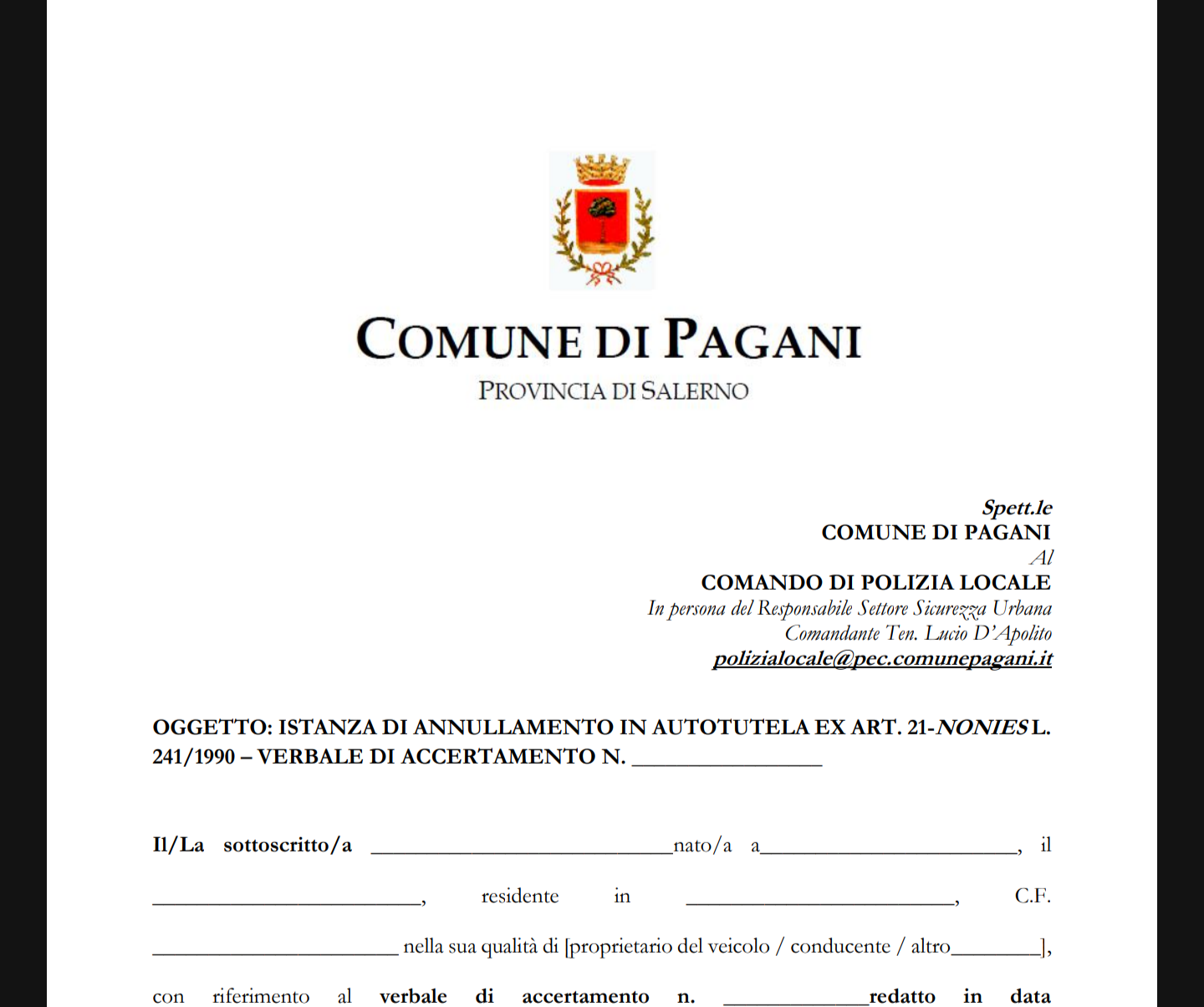 Multe fantasma 2023, pubblicato il modulo di istanza per annullamento in autotutela
