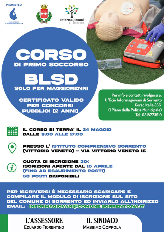 Sorrento, aperte le iscrizioni al Corso di Primo Soccorso