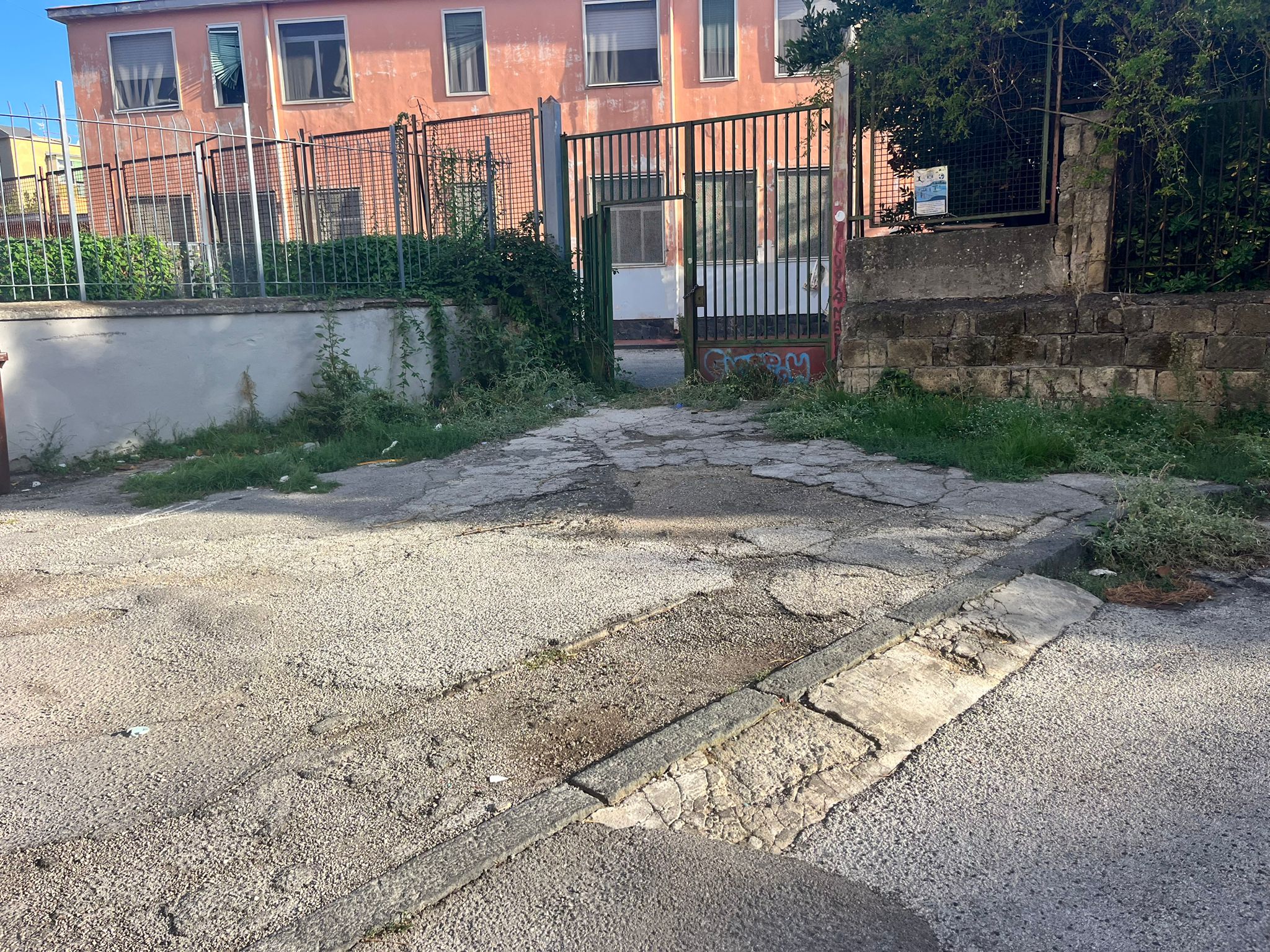 Castellammare di Stabia, bambini tra sterpaglie e insetti all’ingresso della scuola