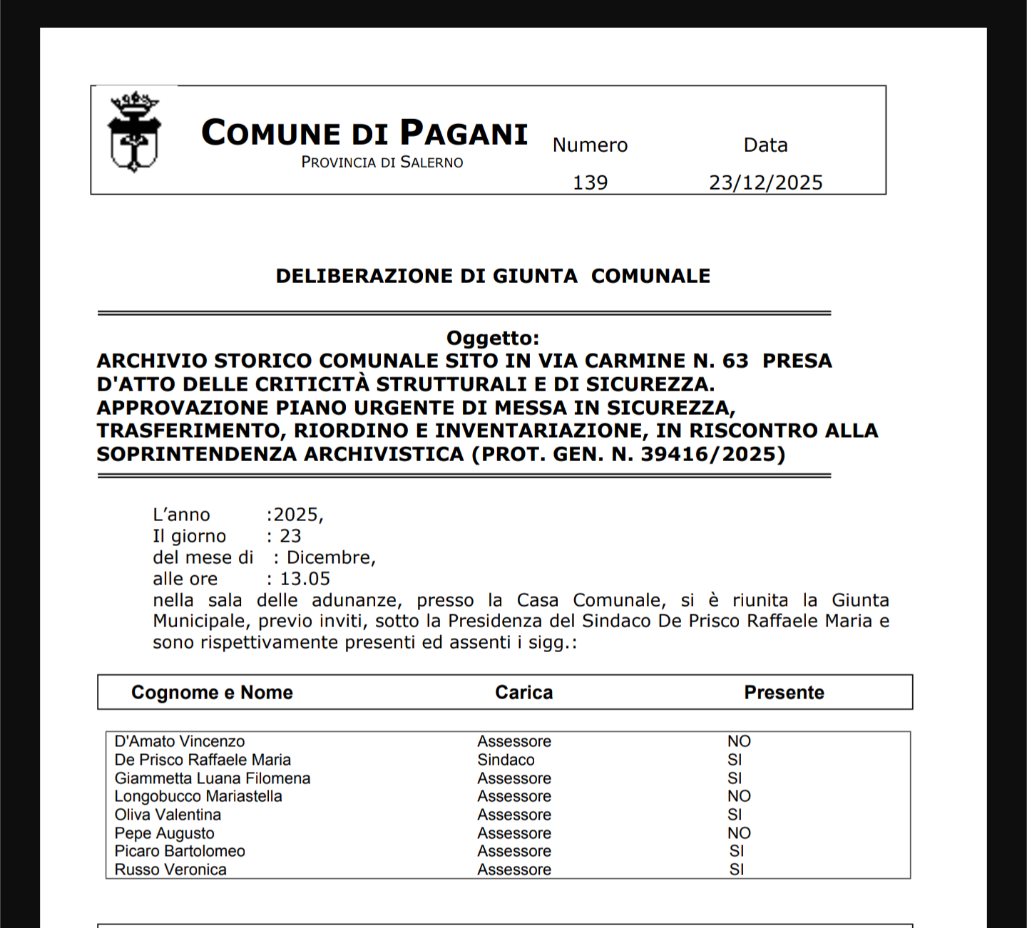 Archivio storico di Pagani, la memoria dimenticata: tra degrado e una delibera arrivata a fine mandato