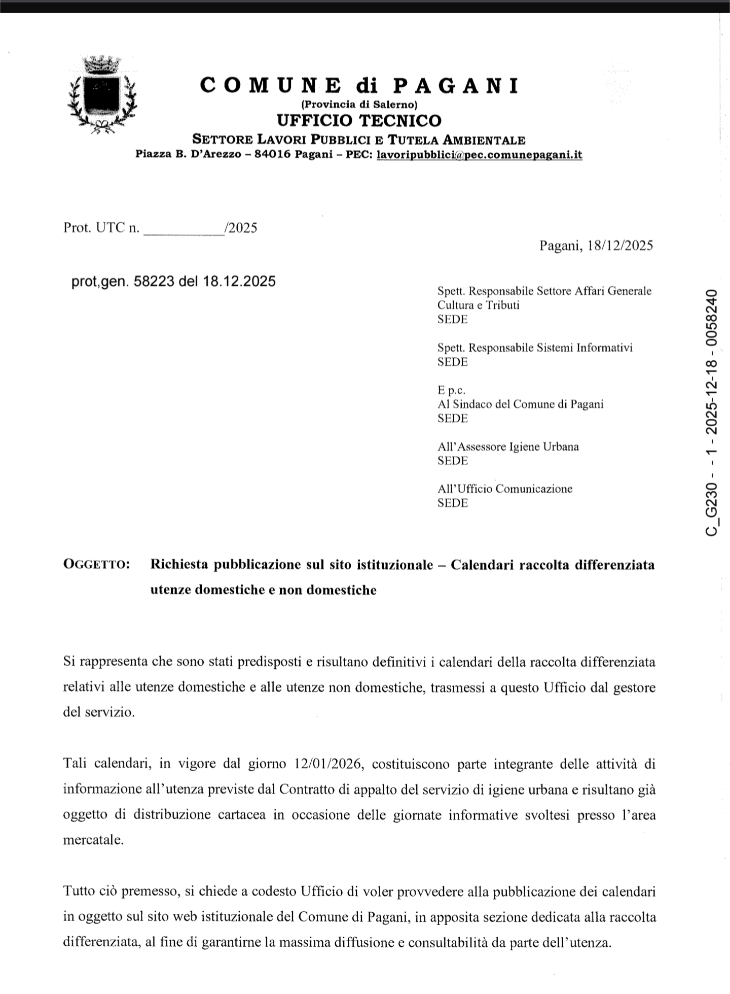 Pagani, dal 12 gennaio parte la nuova raccolta differenziata