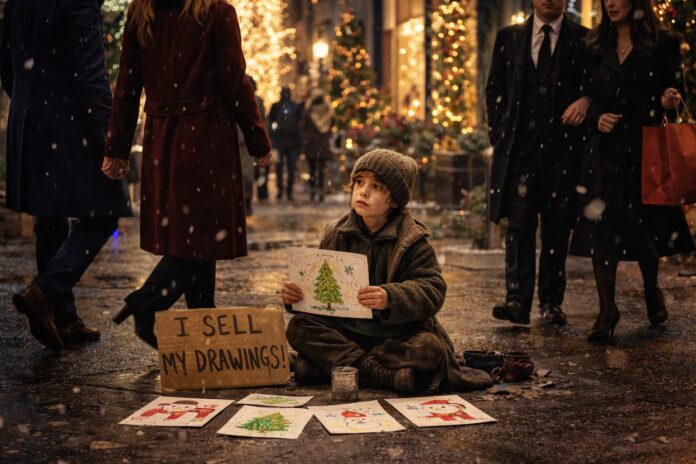 bambino vende disegni