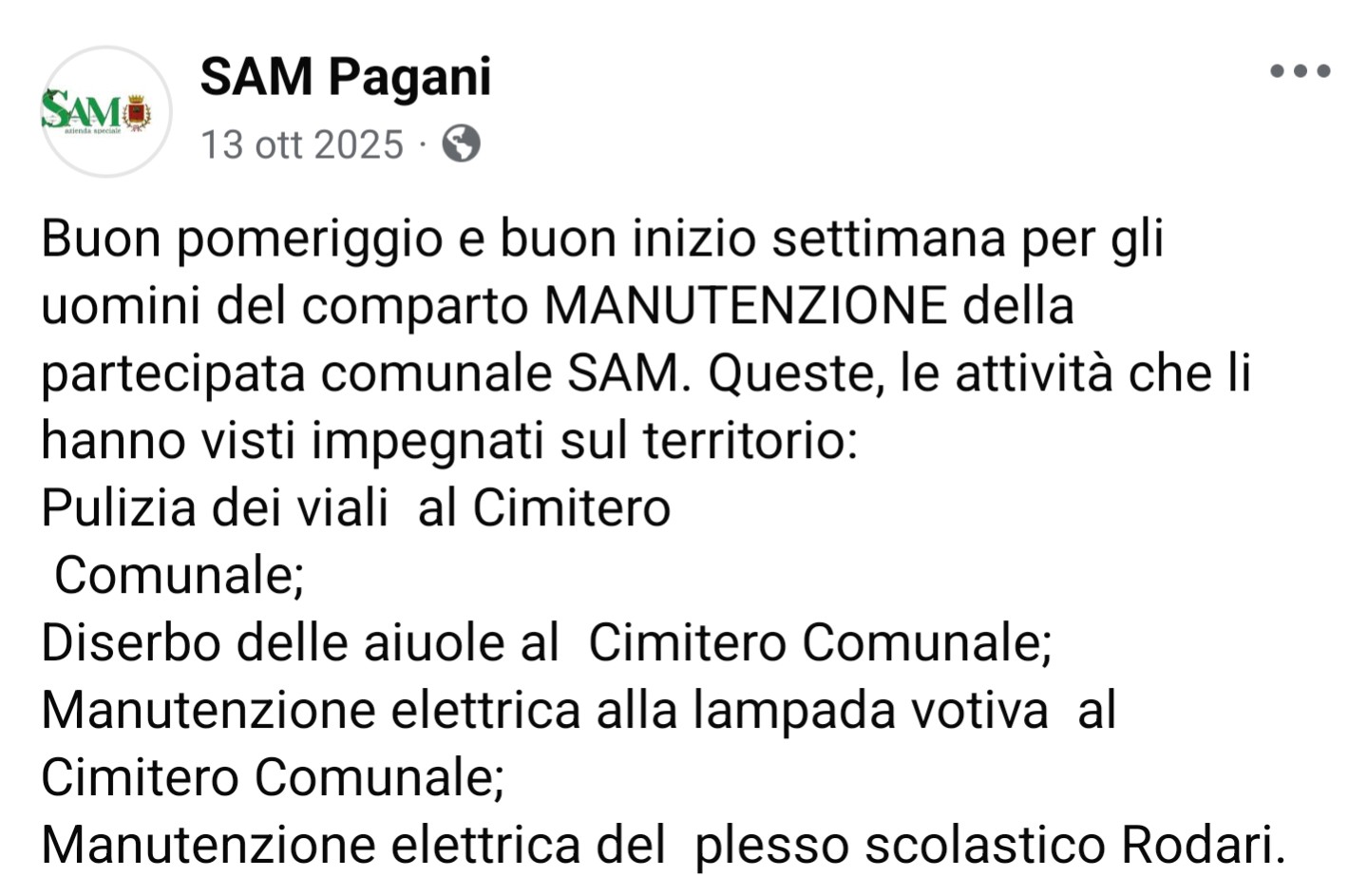 Sam, incarico al social media manager: attività social ferme da ottobre 2025